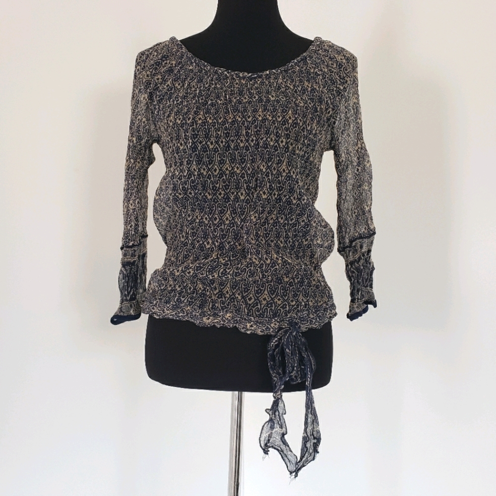 Lucky Sheer Blouse Long Sleeve Stretchy Tie Waist